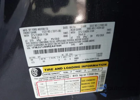 2024 Ford Expedition Xlt from USA, damaged, VIN 1FMJU1J89REA61944